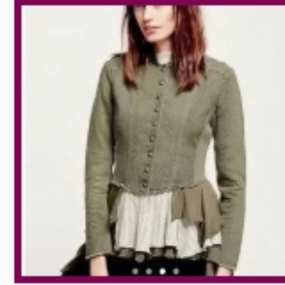 Free People Victorian Ruffle Military Jacket Sz 4 - Picture 2 of 12